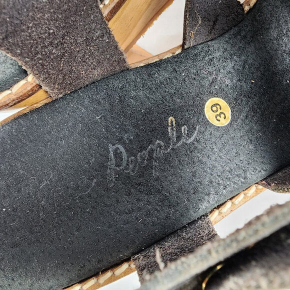 Free People Black Leather Wood Heel Sandals Size 8.5 - Picture 7 of 9